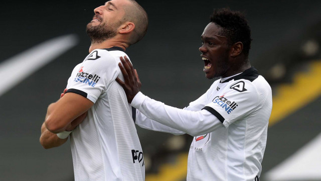 SPEZIA - SASSUOLO 27-09-2020 ESULTANZA GOL 1-1 ANDREJ GALABINOV ED EMMANUEL GYASI TASSONE/SILPRESS