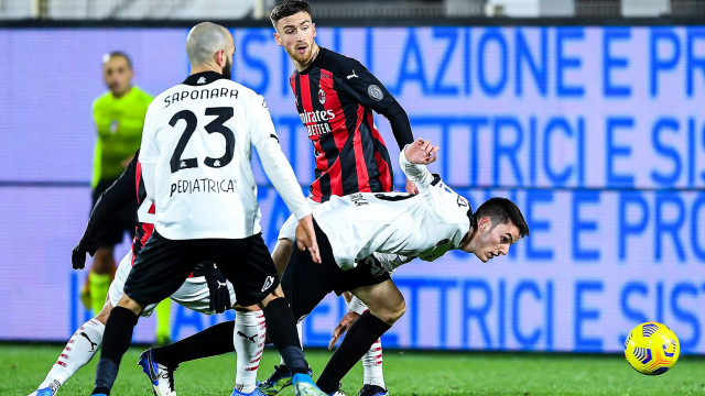 SPEZIA-MILAN 13-02-2021 Riccardo Saponara-Alexis Jesse Saelemaekers-Giulio Maggiore. TASSONE/SILPRESS