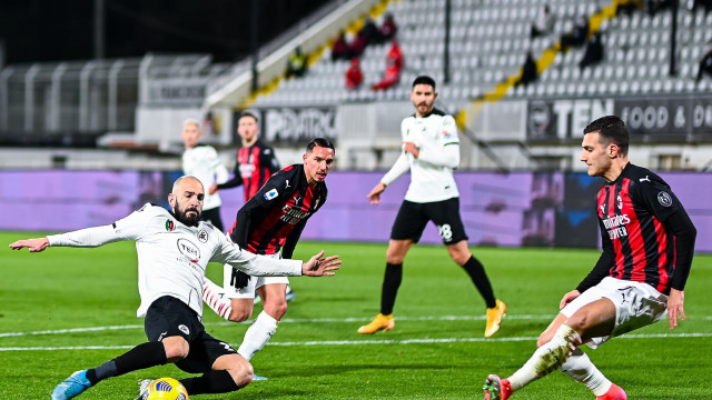 SPEZIA-MILAN 13-02-2021 Riccardo Saponara-Ismael Bennacer-Martin Erlic-JosŽ Diogo Dalot Teixeira. TASSONE/SILPRESS
