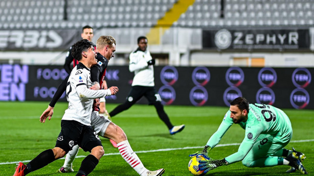 SPEZIA-MILAN 13-02-2021 Kevin AndrŽs Agudelo-Simon Thorup Kjaer-Gianluigi Donnarumma. TASSONE/SILPRESS